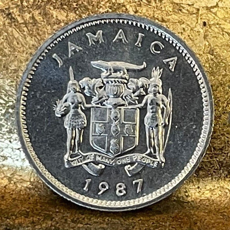 American Crocodile 5 Cents Jamaica Authentic Coin Money for Jewelry and Crafts Making (Eat You Alive) (Gobble You Up) (Crocodile Smile)