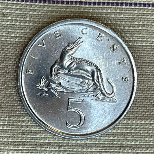American Crocodile 5 Cents Jamaica Authentic Coin Money for Jewelry and Crafts Making (Eat You Alive) (Gobble You Up) (Crocodile Smile)