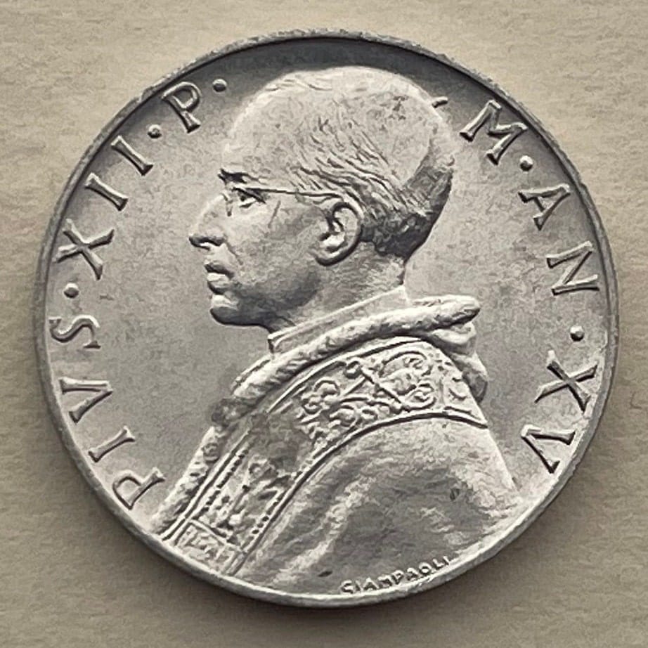 Cardinal Virtue Prudence & Pope Pius XII 10 Lire Vatican City Authentic Coin Money for Jewelry and Craft Making (Prudentia)