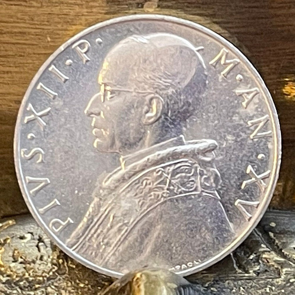 Pope Pius XII & Cardinal Virtue Prudence 10 Lire Vatican City Authentic Coin Money for Jewelry and Craft Making (Prudentia)