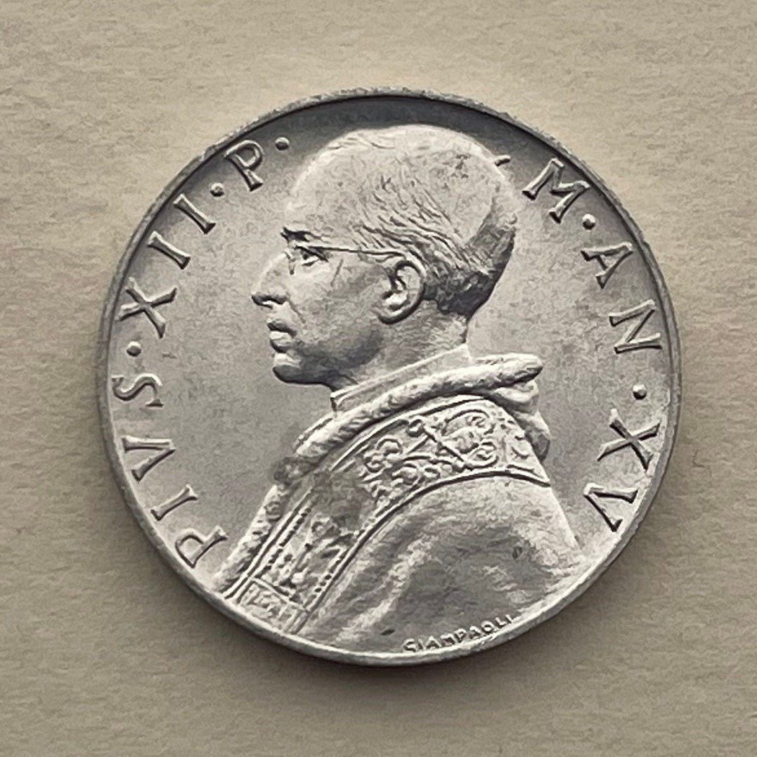 Pope Pius XII & Cardinal Virtue Prudence 10 Lire Vatican City Authentic Coin Money for Jewelry and Craft Making (Prudentia)