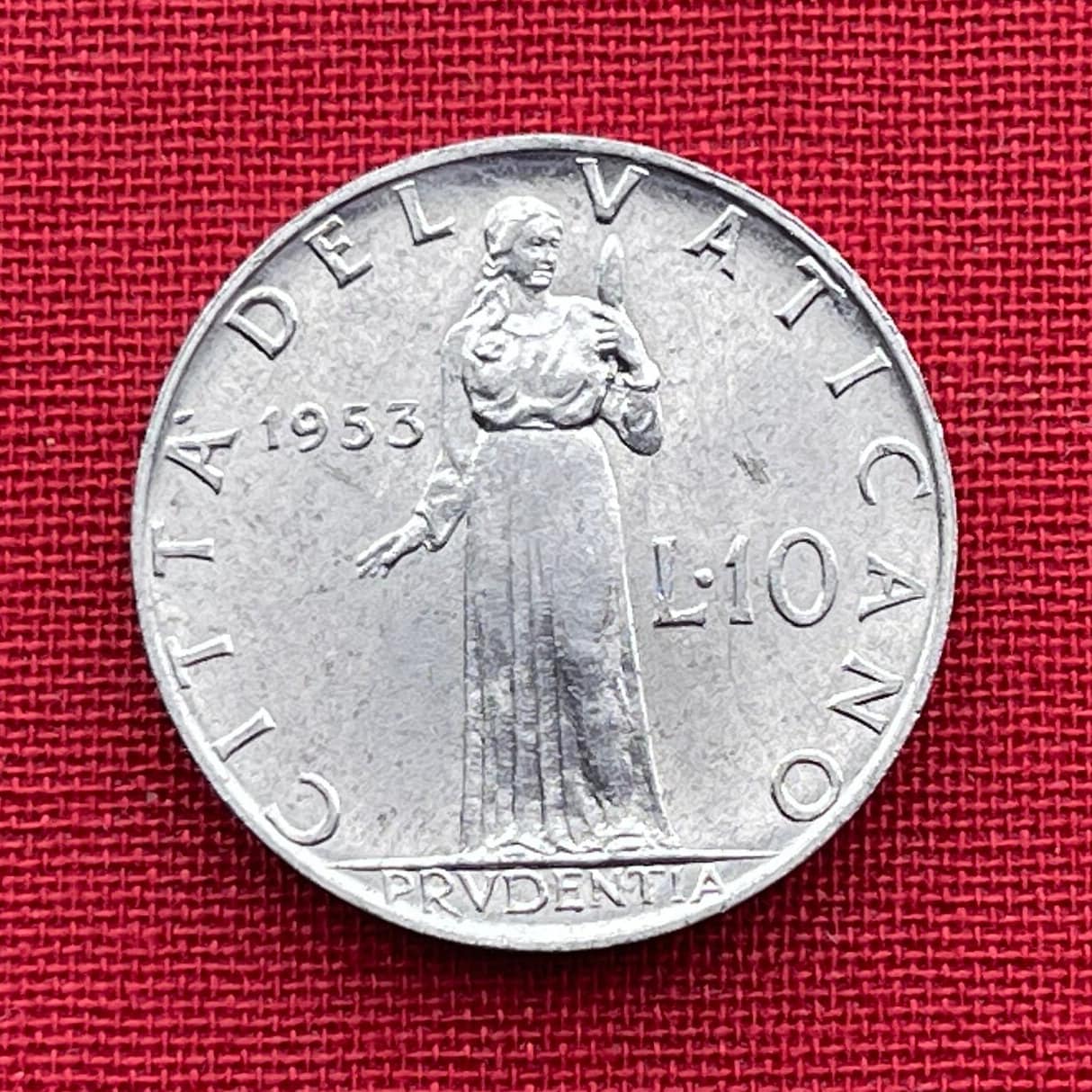Cardinal Virtue Prudence & Pope Pius XII 10 Lire Vatican City Authentic Coin Money for Jewelry and Craft Making (Prudentia)