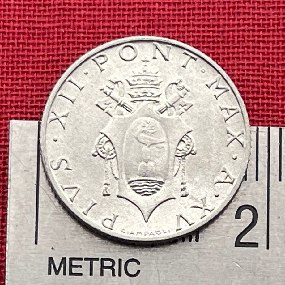 Cardinal Virtue Fortitude 2 Lire Vatican City Authentic Coin Money for Jewelry and Craft Making (Pope Pius XII)