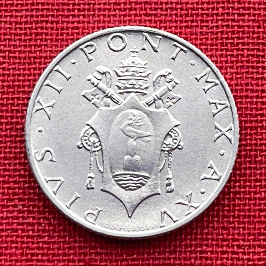 Cardinal Virtue Fortitude 2 Lire Vatican City Authentic Coin Money for Jewelry and Craft Making (Pope Pius XII)