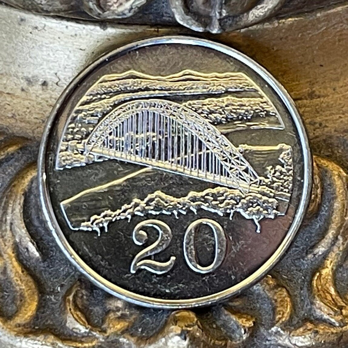 Birchenough Bridge & Great Zimbabwe Bird 20 Cents Zimbabwe Authentic Coin Money for Jewelry and Craft Making (Single-Arch Suspension Bridge)