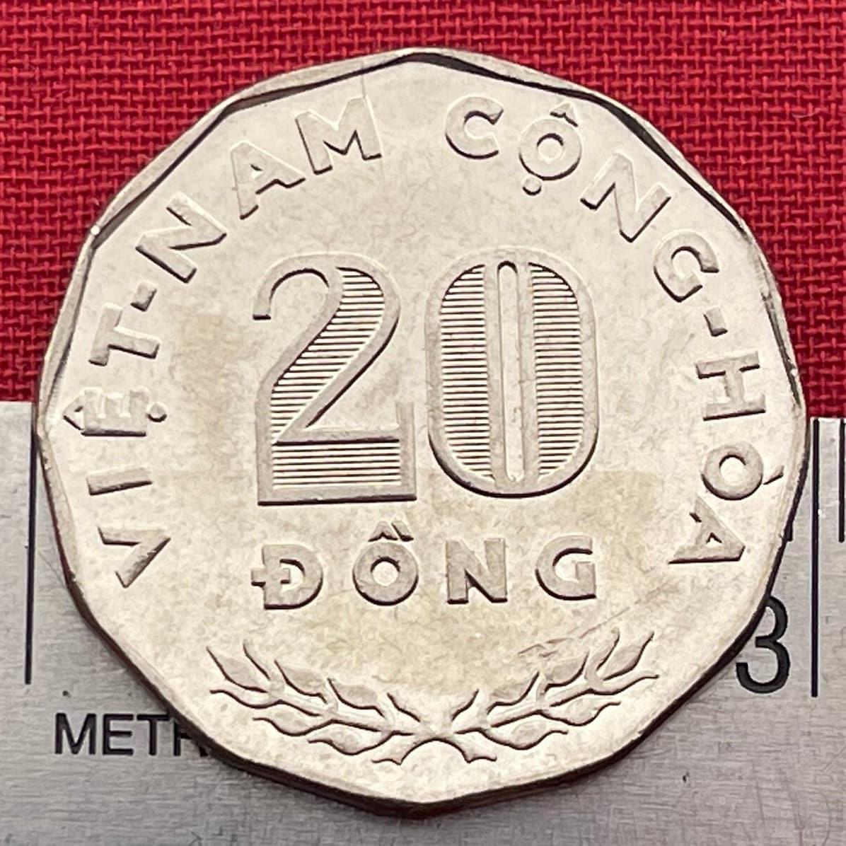 Rice Farmer in Mekong Delta 20 Đồng Vietnam Authentic Coin Money for Jewelry and Craft Making (1968) (South Vietnam) (Dodecagonal)