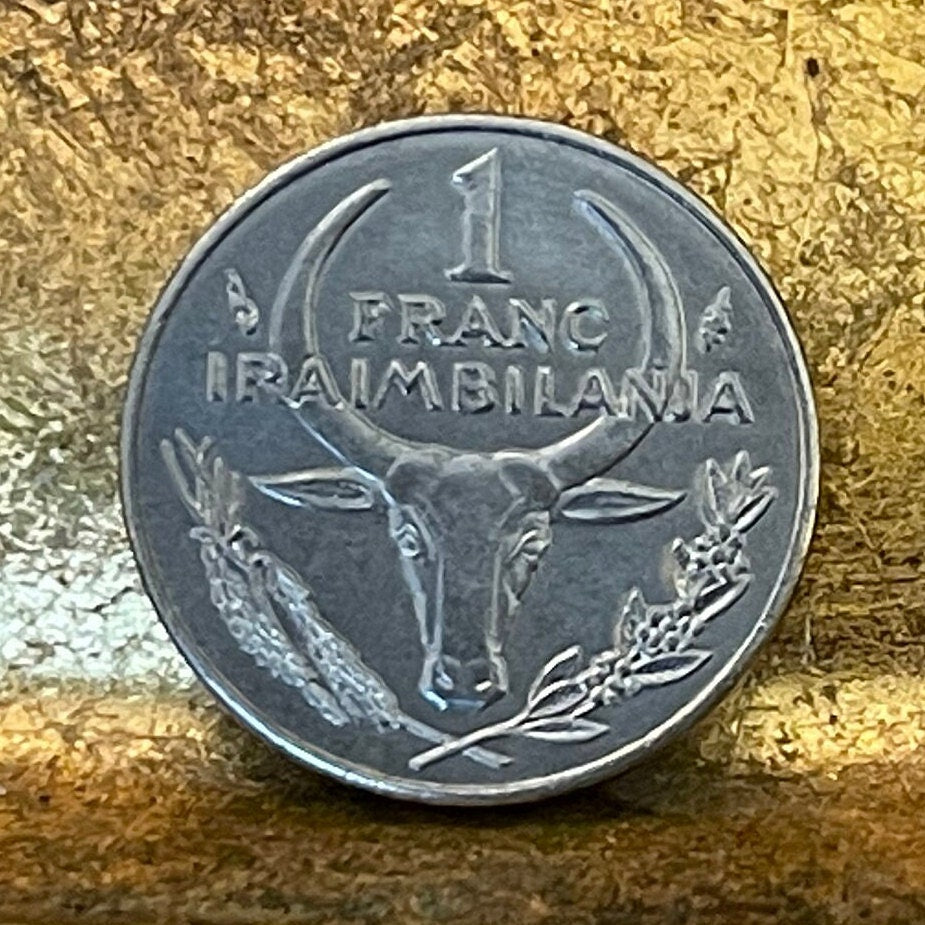 Poinsettia & Zebu 1 Franc Madagascar Authentic Coin Money for Jewelry and Craft Making (Christmas Flower)
