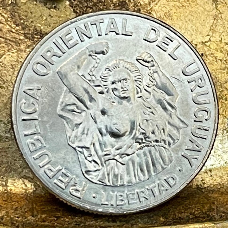 Liberty Breaks Chains on Obelisk of Montevideo 200 Nuevos Pesos Uruguay Authentic Coin Money for Jewelry (1989) (Raging Revolutionary)