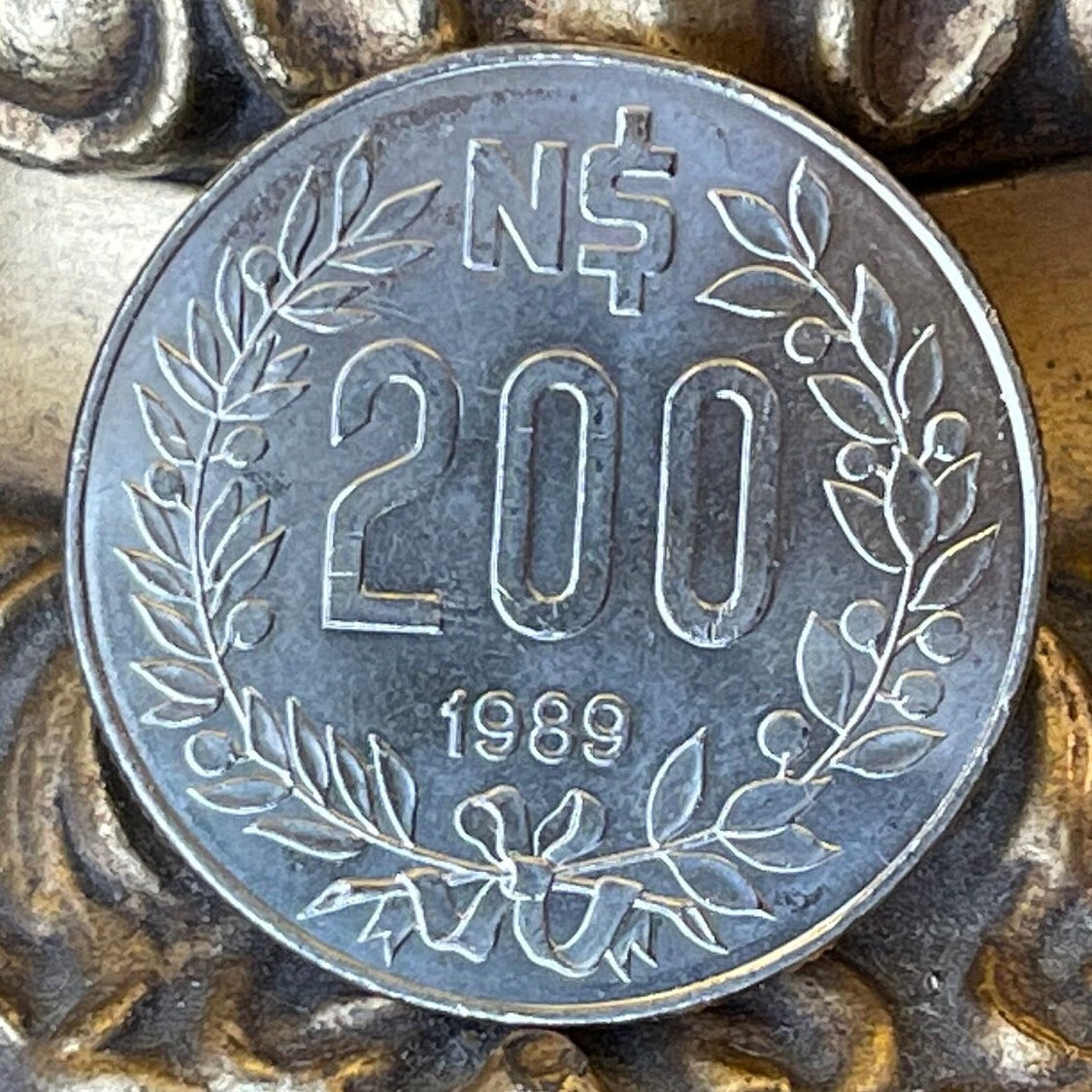 Liberty Breaks Chains on Obelisk of Montevideo 200 Nuevos Pesos Uruguay Authentic Coin Money for Jewelry (1989) (Raging Revolutionary)