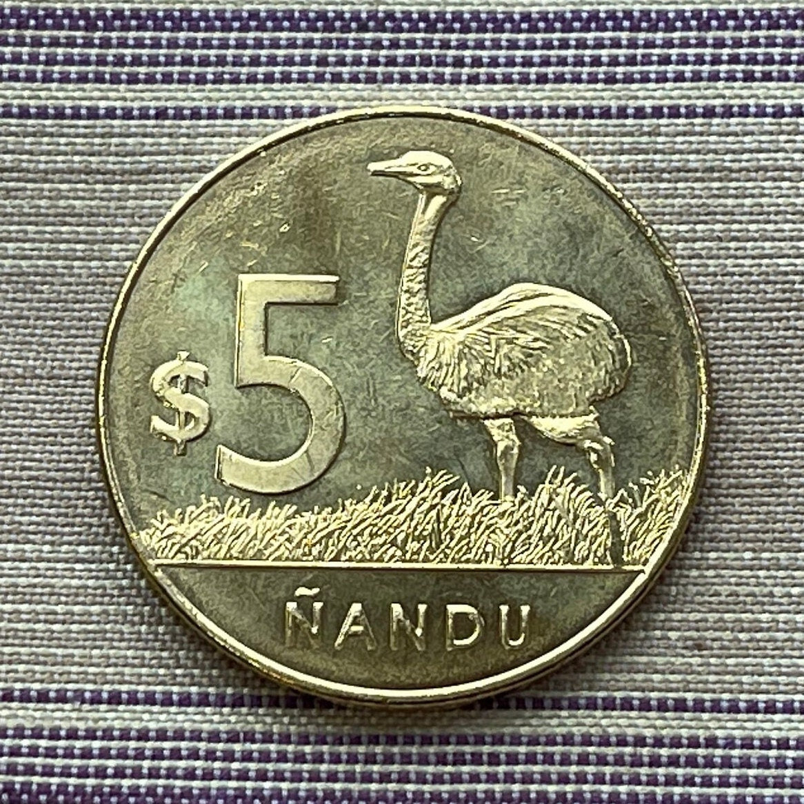 Greater Rhea 5 Pesos Uruguay Authentic Coin Money for Jewelry and Craft Making (Ñandu) (Ratite)