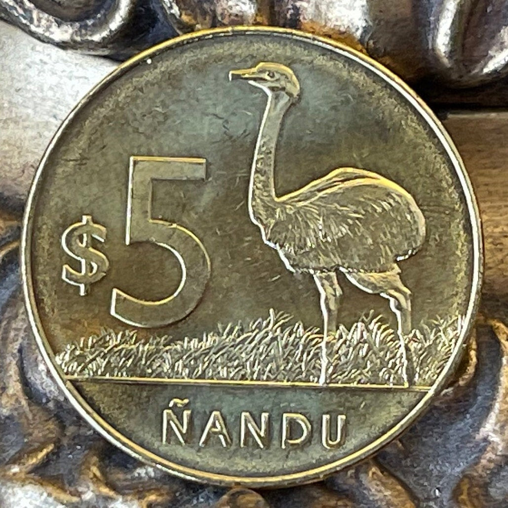 Greater Rhea 5 Pesos Uruguay Authentic Coin Money for Jewelry and Craft Making (Ñandu) (Ratite)