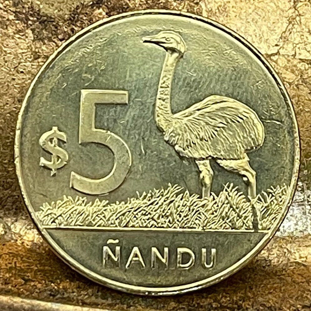 Greater Rhea 5 Pesos Uruguay Authentic Coin Money for Jewelry and Craft Making (Ñandu) (Ratite)