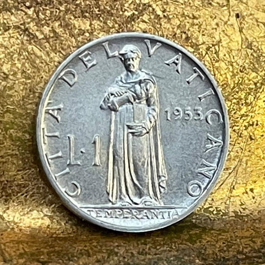Cardinal Virtue Temperance 1 Lira Vatican City Authentic Coin Money for Jewelry and Craft Making (Pope Pius XII) (Temperantia) (Keep Calm)