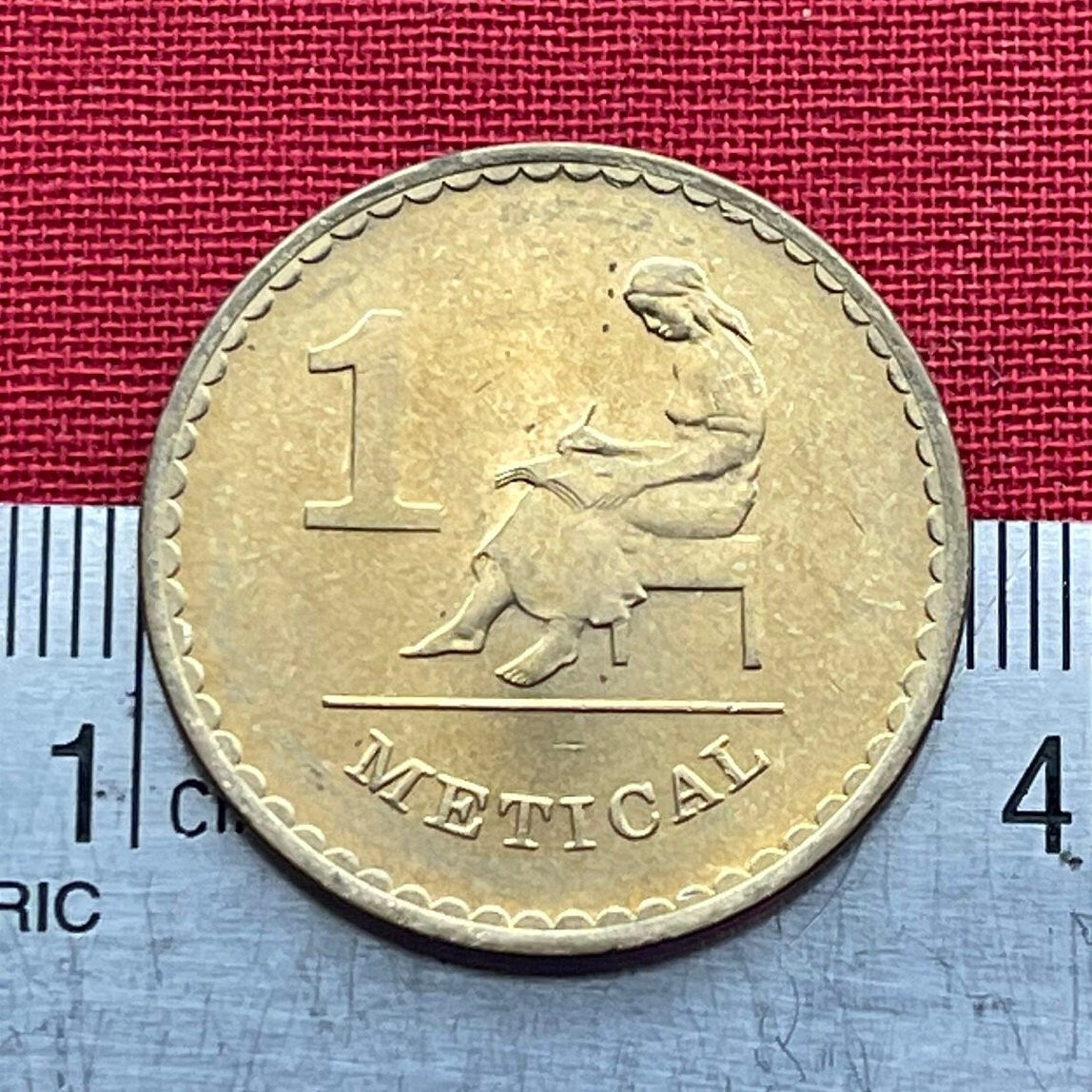 Woman Writer 1 Metical Mozambique Authentic Coin Money for Jewelry (Female Student) Barefoot Scholar (Girls in School) (Education of Women)