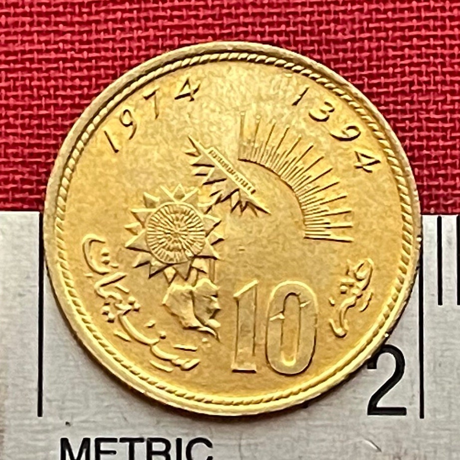 Sunflower Turns Toward Sun 10 Santimat Morocco Authentic Coin Money for Jewelry and Craft Making (1974) (Oilseed) (Oleaginous)