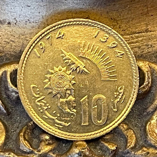 Sunflower Turns Toward Sun 10 Santimat Morocco Authentic Coin Money for Jewelry and Craft Making (1974) (Oilseed) (Oleaginous)