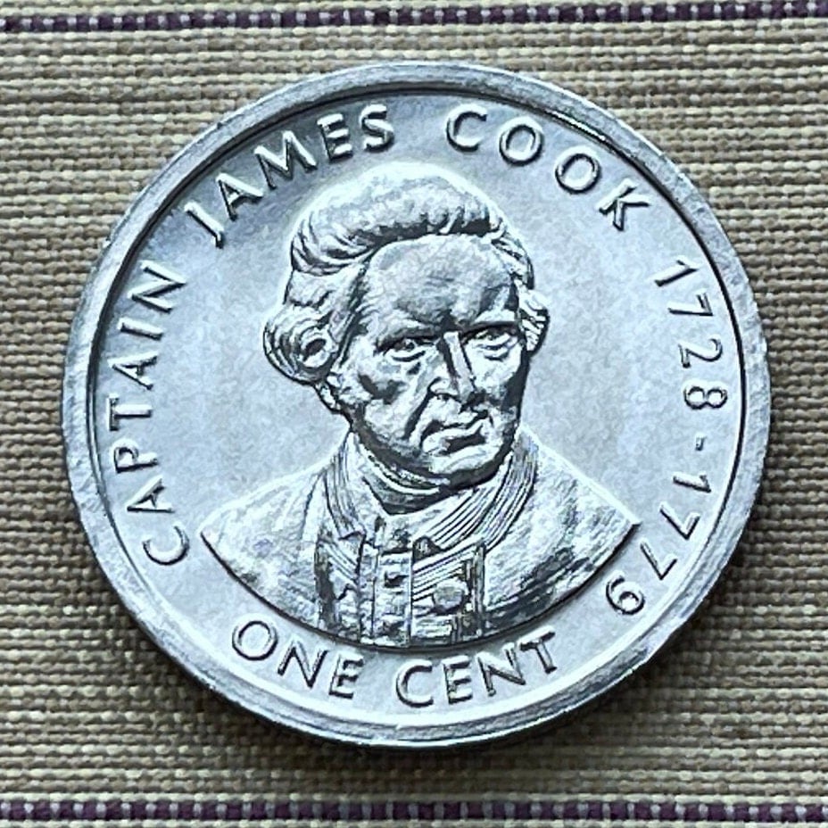 Captain James Cook 1 Cent Cook Islands Authentic Coin Money for Jewelry and Craft Making (2003) (Nautical) (Sailing)