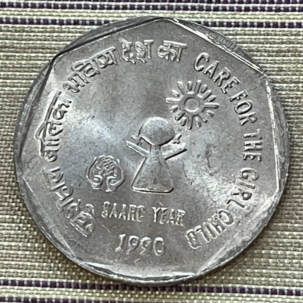 Sunshine Girl & Ashoka Lion Capitol 1 Rupee India Authentic Coin Money for Jewelry and Craft Making (Care for the Girl Child)