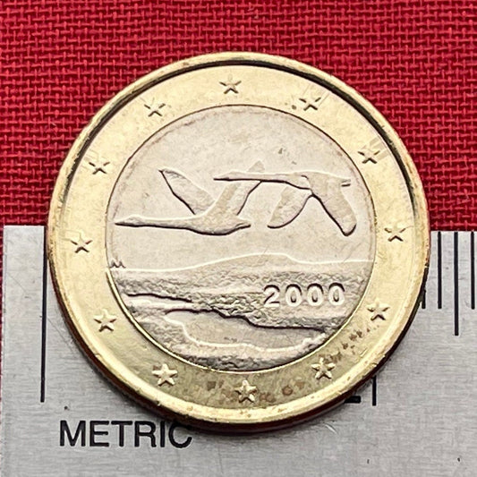 Whooper Swans 1 Euro Finland Authentic Coin Money for Jewelry and Craft Making (Trumpeter Swan) (Swan Song) (Wild Swan) (Bimetallic)