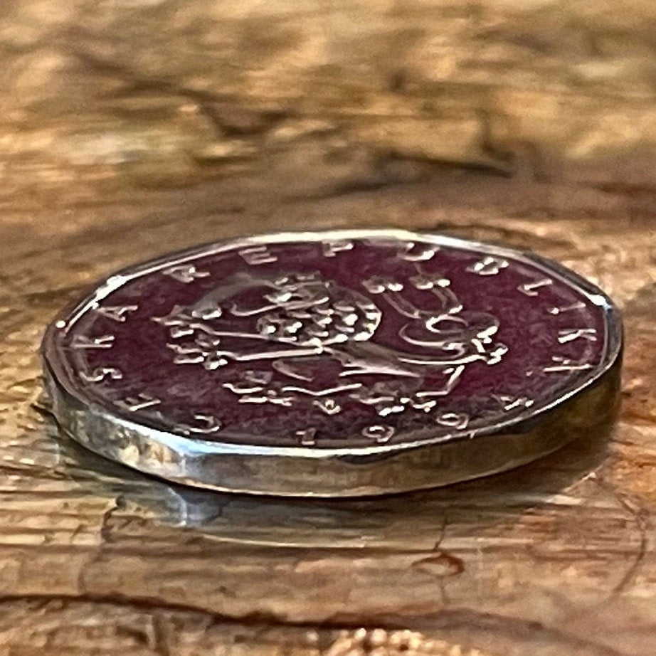 Moravian Folk-Art Partridge on Gombik Button & Rampant Lion 2 Koruny Czech Republic Authentic Coin Money for Jewelry (Great Moravia) Pendant