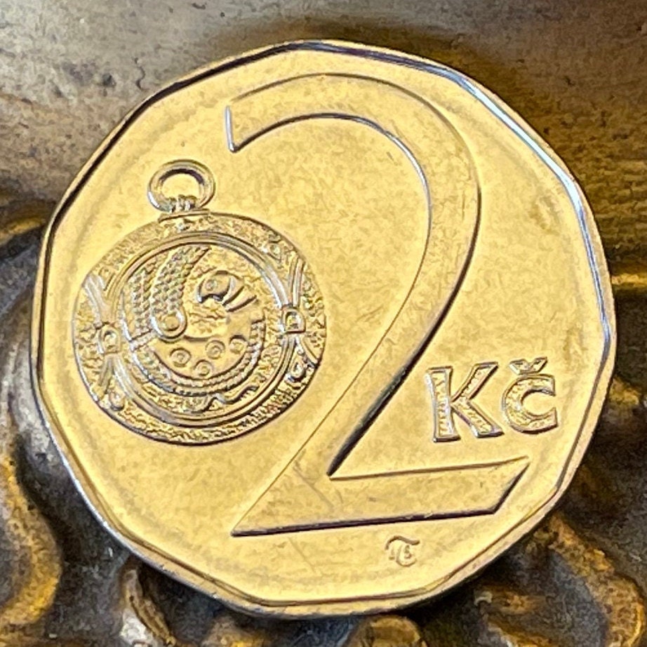 Moravian Folk-Art Partridge on Gombik Button & Rampant Lion 2 Koruny Czech Republic Authentic Coin Money for Jewelry (Great Moravia) Pendant