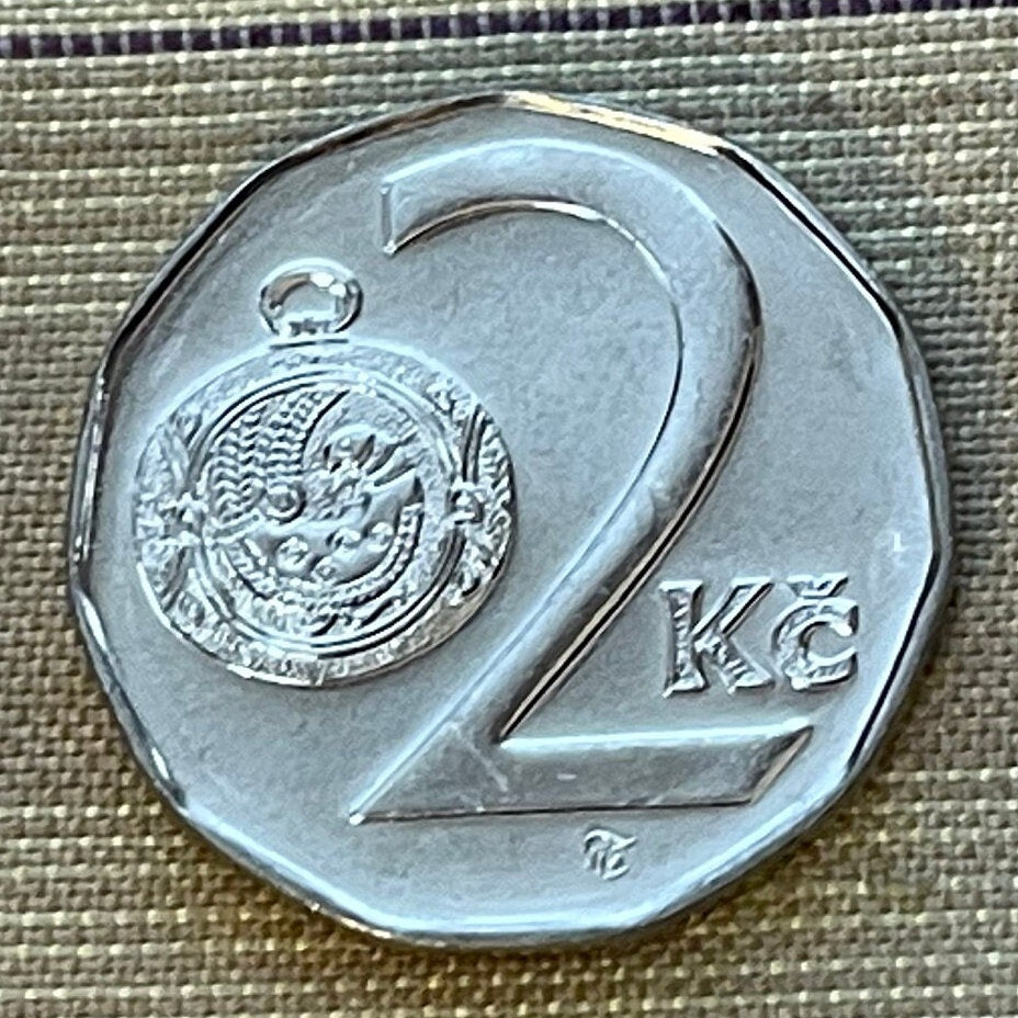 Moravian Folk-Art Partridge on Gombik Button & Rampant Lion 2 Koruny Czech Republic Authentic Coin Money for Jewelry (Great Moravia) Pendant