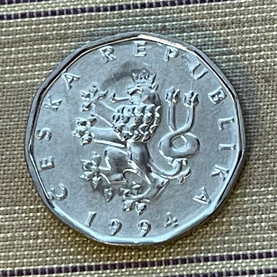 Moravian Folk-Art Partridge on Gombik Button & Rampant Lion 2 Koruny Czech Republic Authentic Coin Money for Jewelry (Great Moravia) Pendant