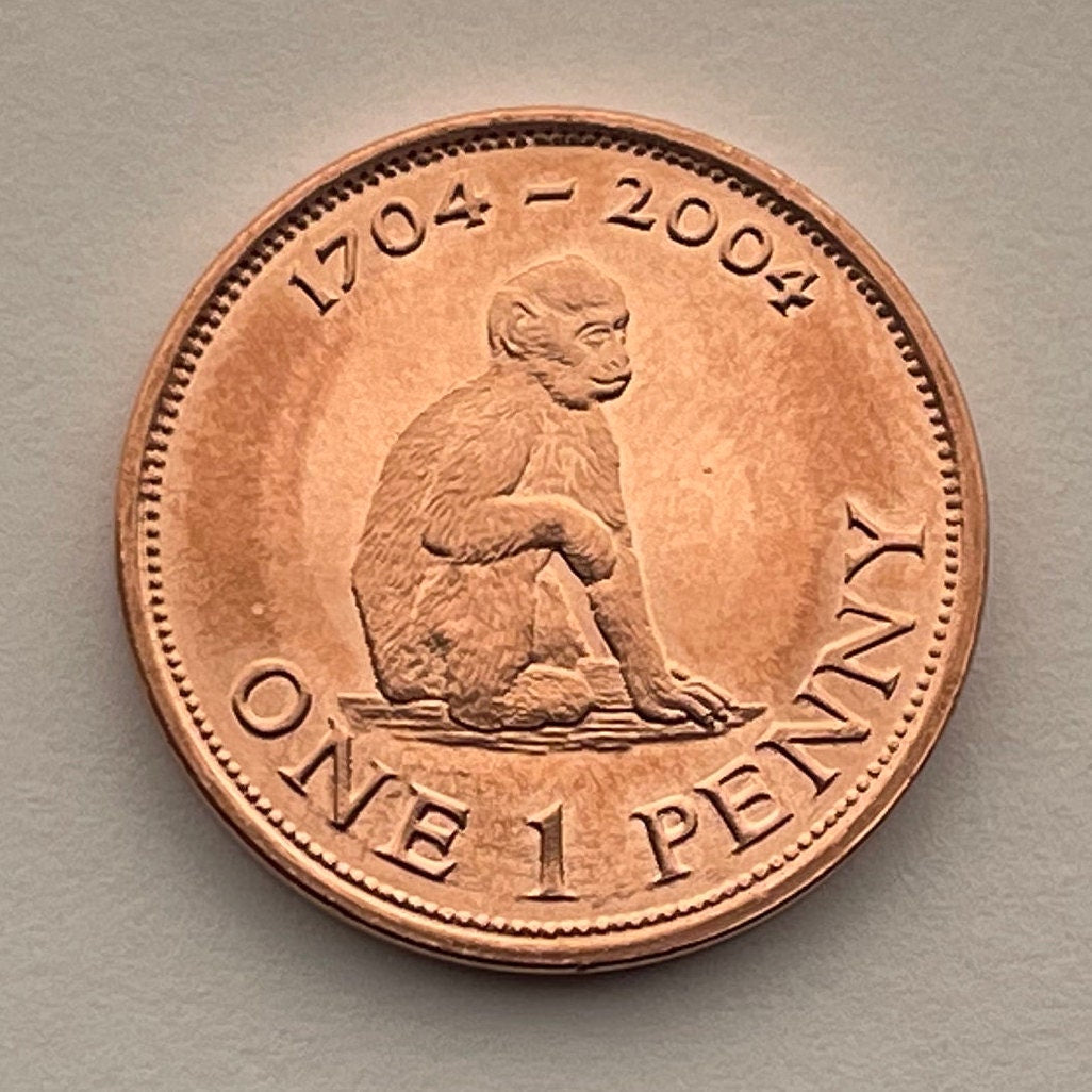 Barbary Macaque 1 Penny Gibraltar Authentic Coin Charm for Jewelry and Craft Making (Monkey) (2004)