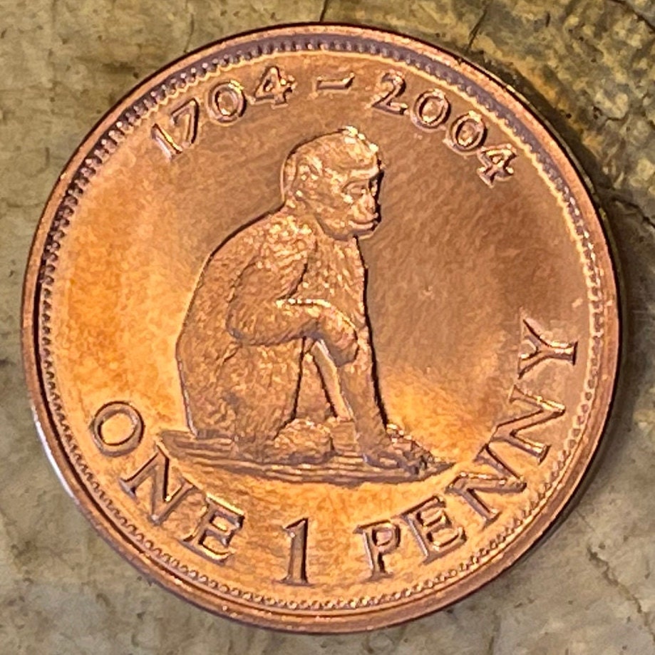 Barbary Macaque 1 Penny Gibraltar Authentic Coin Charm for Jewelry and Craft Making (Monkey) (2004)