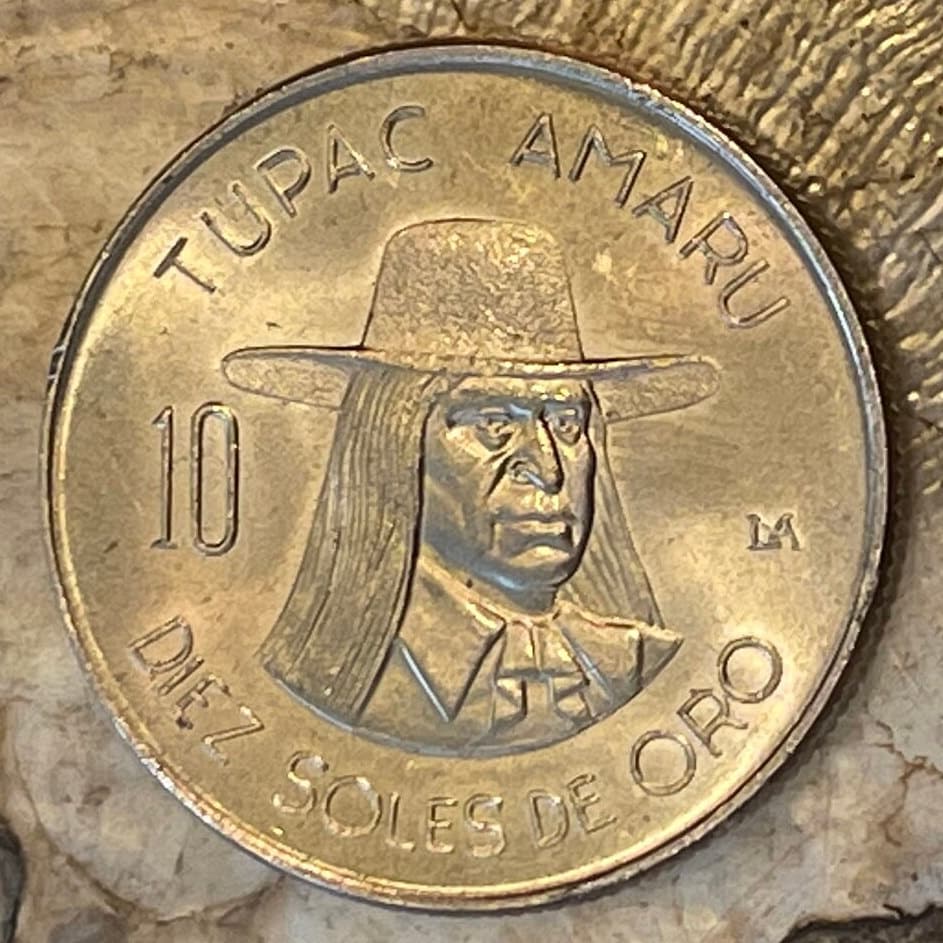 Revolutionary Tupac Amaru II 10 Soles (LARGE) Peru Authentic Coin Money for Jewelry and Craft Making (Indigenous Leader) (31 mm)