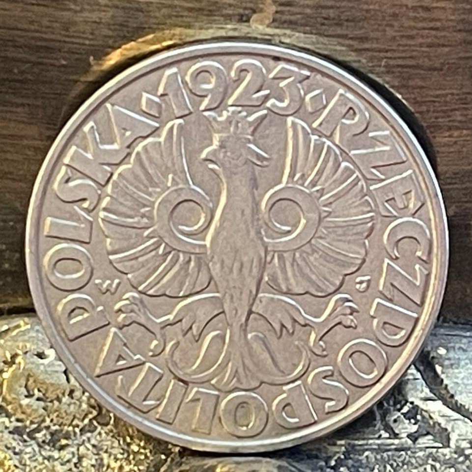 Crowned White Eagle 1923 50 Groszy Poland Authentic Coin Money for Jewelry and Craft Making (Second Polish Republic)