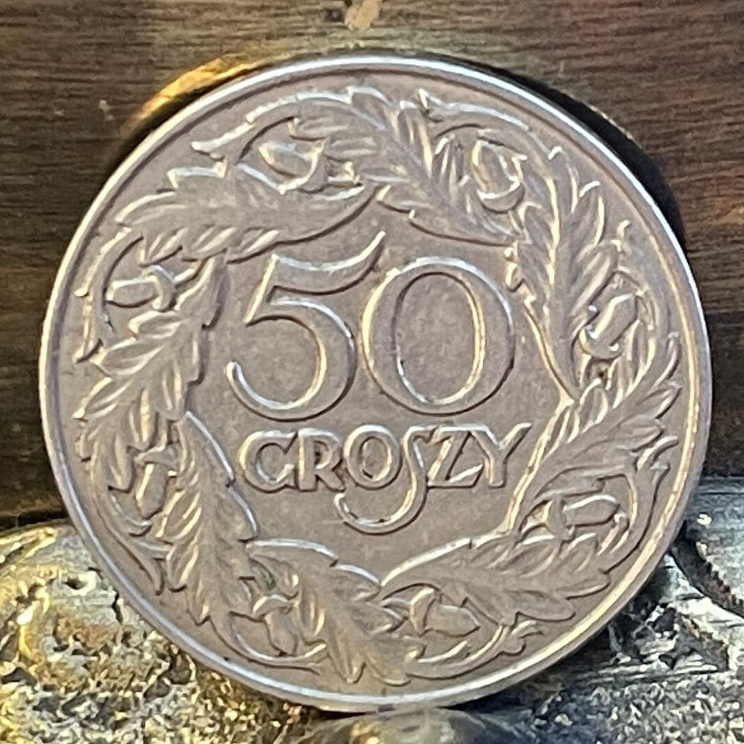 Crowned White Eagle 1923 50 Groszy Poland Authentic Coin Money for Jewelry and Craft Making (Second Polish Republic)