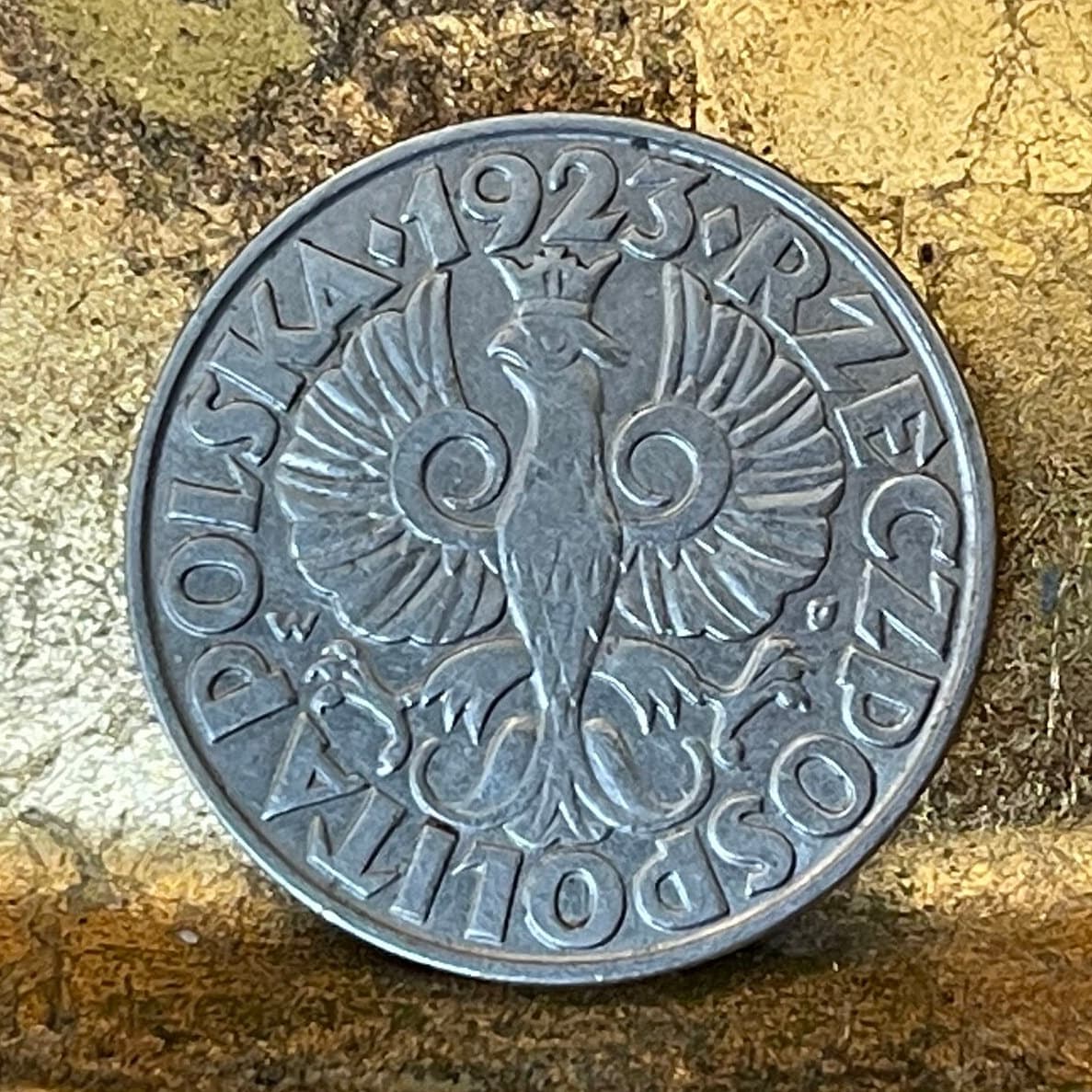 Crowned White Eagle 1923 50 Groszy Poland Authentic Coin Money for Jewelry and Craft Making (Second Polish Republic)