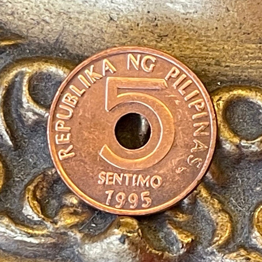 Hole in Five 5 Centimos Philippines Authentic Coin Money for Jewelry and Craft Making