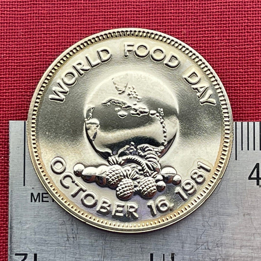 Pineapples of the Caribbean 1 Dollar Jamaica Authentic Coin Money for Jewelry (1981) (World Food Day) (FAO) (World Globe) (Tropical Fruit)