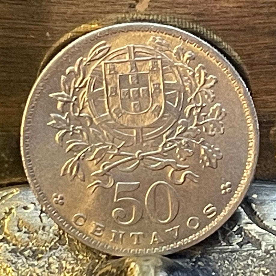 Effigy of the Republic 50 Centavos Portugal Authentic Coin Money for Jewelry and Craft Making (Phrygian Cap) (Liberty Cap)