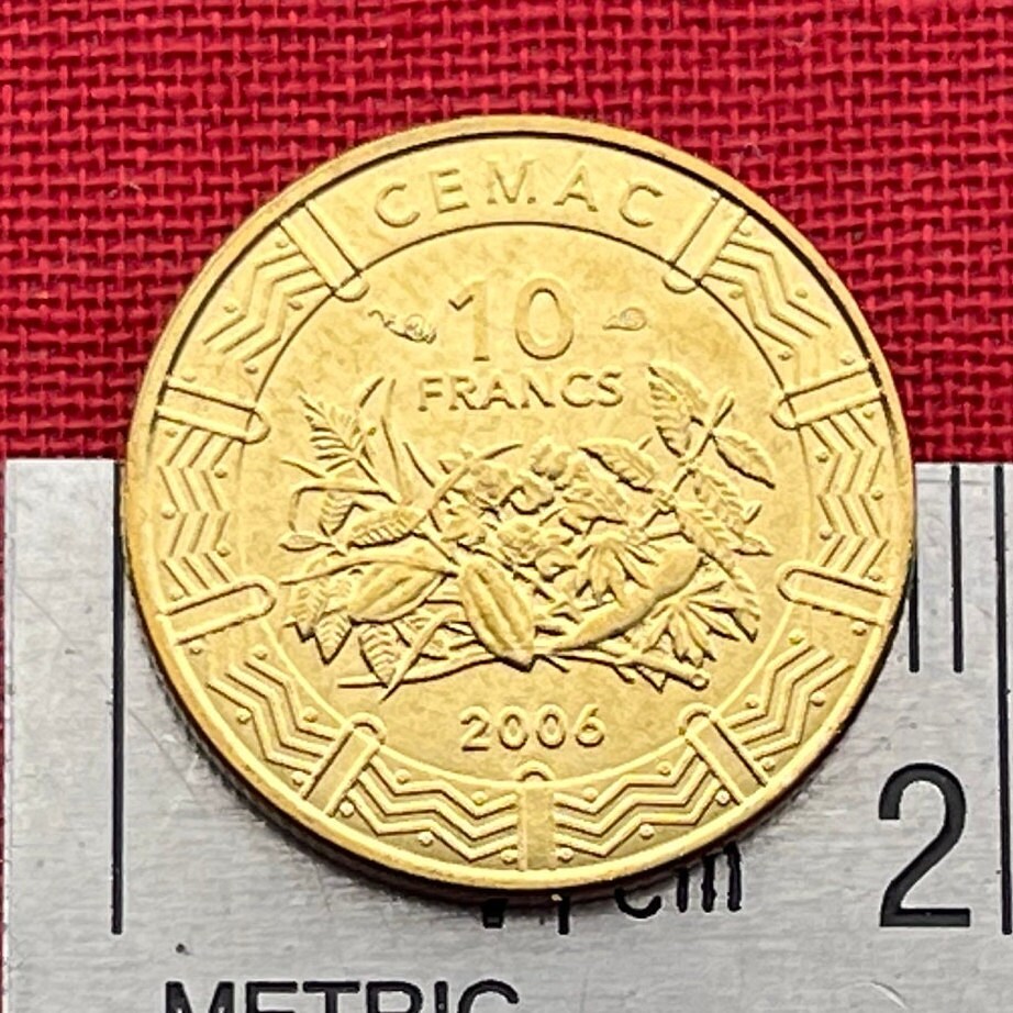 Cocoa & Cassava 10 Francs Central African States 10 CFA Francs Authentic Coin Money for Jewelry and Craft Making (Cacao) (Manioc)