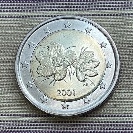 Cloudberry Flowers & Berries 2 Euros Finland Authentic Coin Money for Jewelry and Craft Making (Bimetallic)