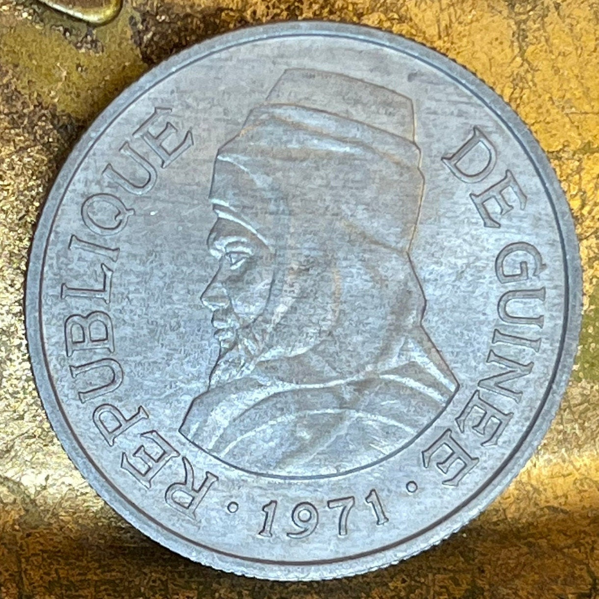 Almamy Samori Touré 5 Sylis Guinea Authentic Coin Money for Jewelry (Black Lives Matter) (Freedom Fighter) (1971) (Work Justice Solidarity)