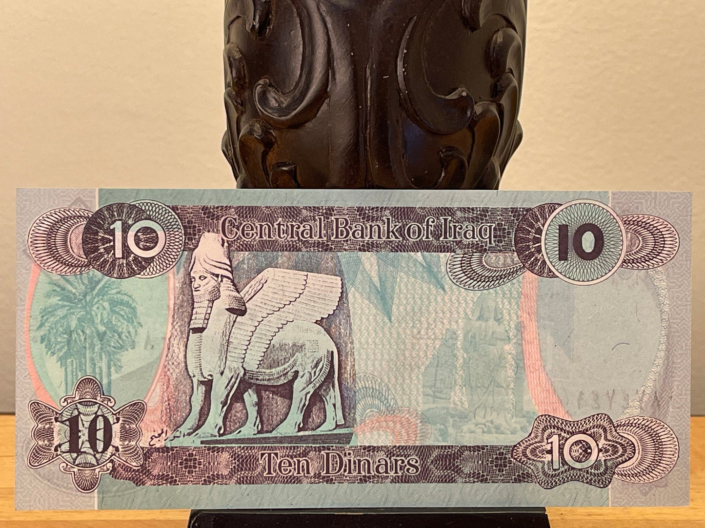 Lamassu Winged Bull, Human-Headed Five-Legged Goddess-turned-God & Saddam Hussein 10 Dinars Iraq Authentic Banknote for Jewelry and Craft