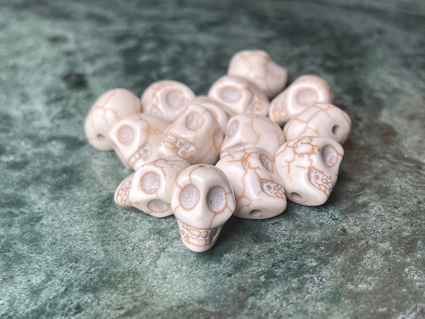 Skull Stone Beads - Halloween, Day of the Dead charms - black, red, white, turquoise, multicolor - dyed magnesite