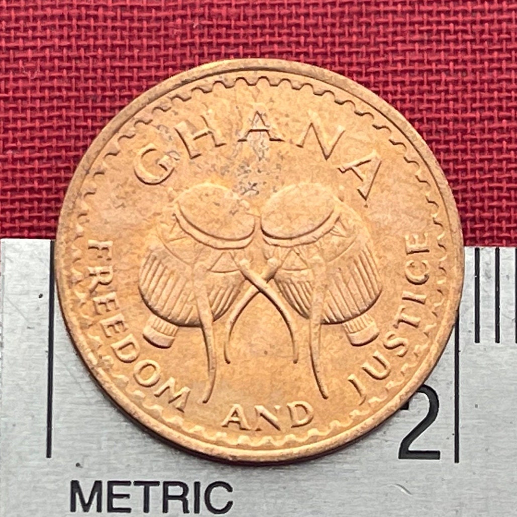 Atumpan Talking Drums & Black Star of Africa Half Pesewa Ghana Authentic Coin Money for Jewelry (Adowa Dance) (1967) (BLM) (Pan-African)