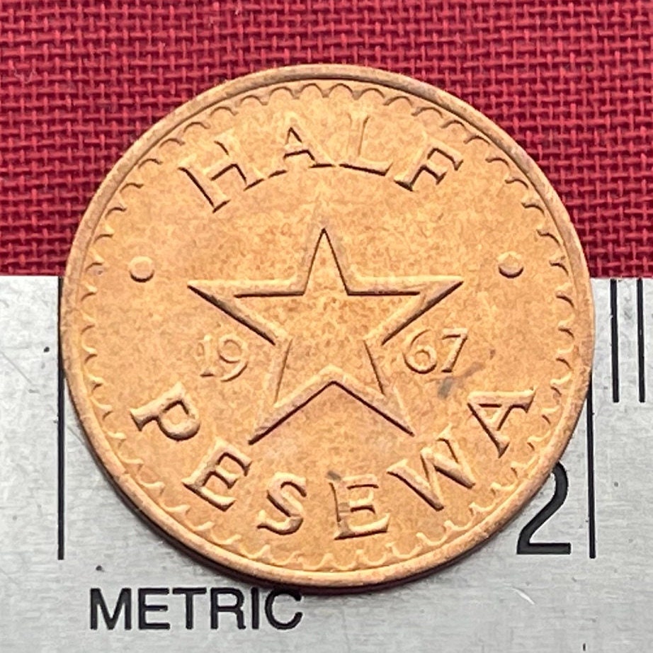 Atumpan Talking Drums & Black Star of Africa Half Pesewa Ghana Authentic Coin Money for Jewelry (Adowa Dance) (1967) (BLM) (Pan-African)