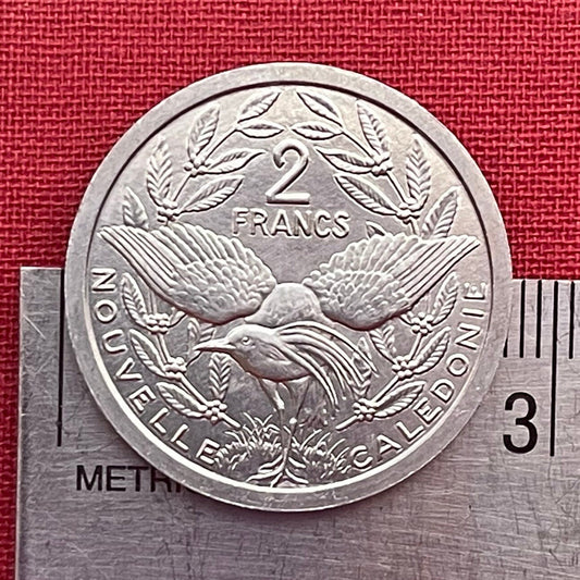 Kagu Bird & Liberty on Throne 2 Francs New Caledonia Authentic Coin Money for Jewelry and Craft Making (South Pacific Islands)