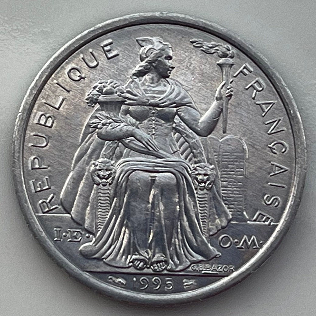 Kagu Bird & Liberty on Throne 2 Francs New Caledonia Authentic Coin Money for Jewelry and Craft Making (South Pacific Islands)