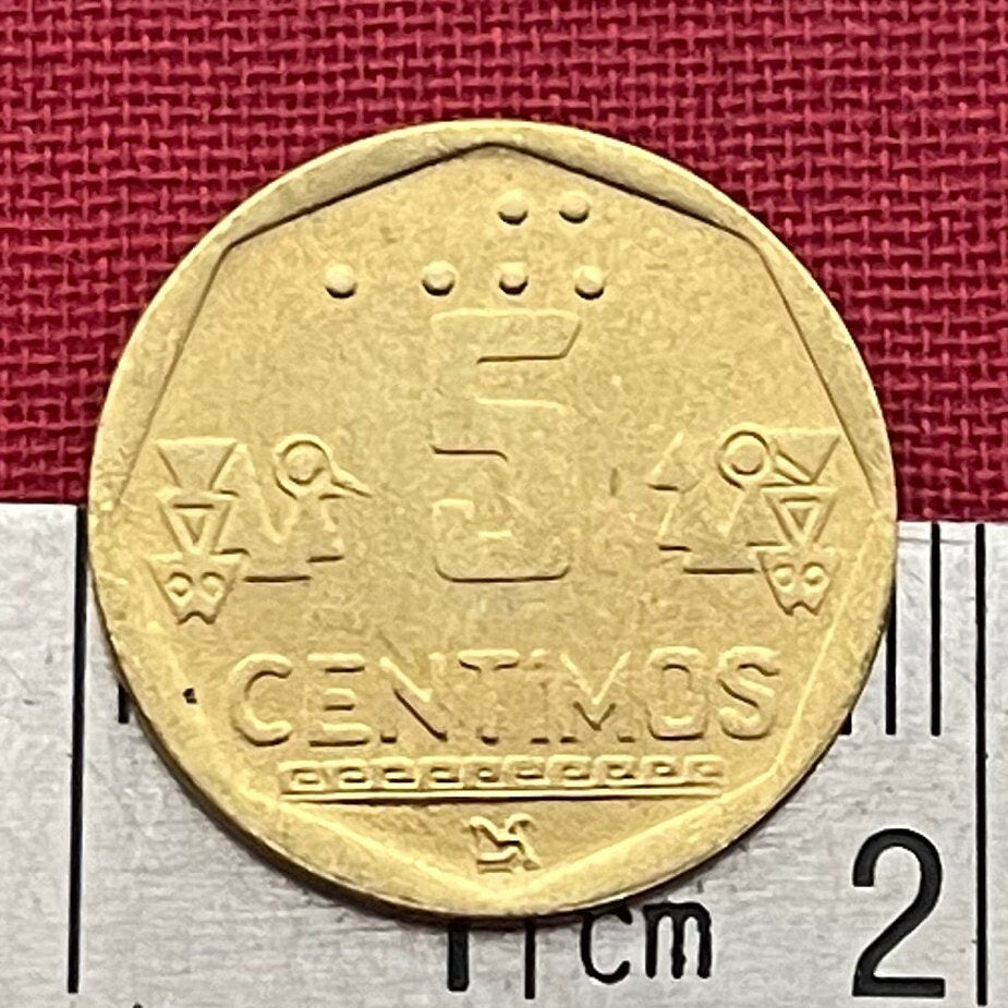 Chimú Bird & Fish Reliefs from Chan Chan 5 Céntimos Peru Authentic Coin Money for Jewelry and Craft Making