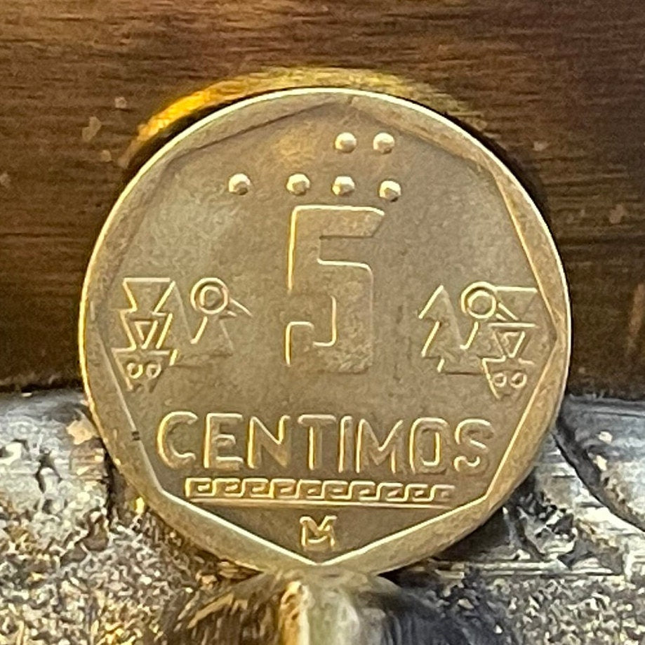 Chimú Bird & Fish Reliefs from Chan Chan 5 Céntimos Peru Authentic Coin Money for Jewelry and Craft Making