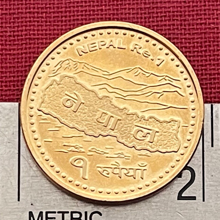 Mount Everest Sagarmatha & Nepal Map 1 Rupee Nepal Authentic Coin Charm for Jewelry (Holy Mother Mountain) (Head in Great Blue Sky)