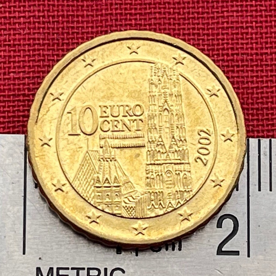 St. Stephen's Cathedral Towers 10 Euro Cents Austria Authentic Coin Money for Jewelry and Crafts (Gothic) (Vienna) (Stephansdom) (Steffl)