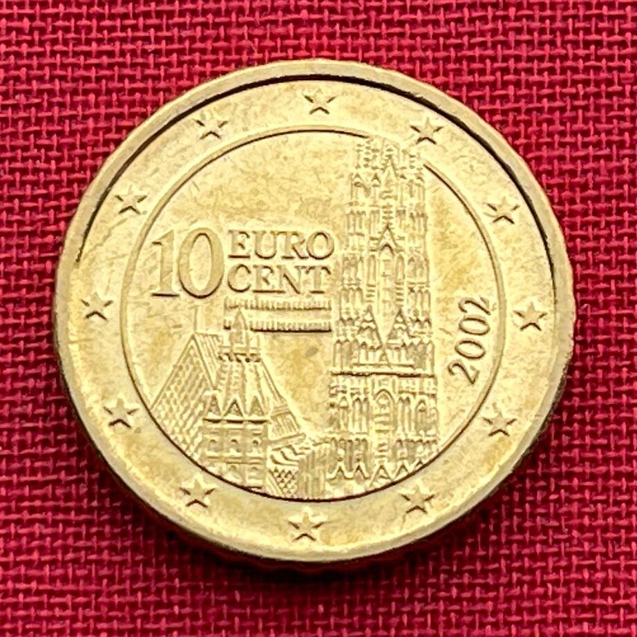St. Stephen's Cathedral Towers 10 Euro Cents Austria Authentic Coin Money for Jewelry and Crafts (Gothic) (Vienna) (Stephansdom) (Steffl)
